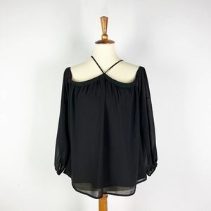 KLD Signature black chiffon long sleeve off the shoulder blouse Size Medium